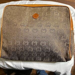 Vintage 70s Designer Logo MILA SCHON Monogram Clutch BAG